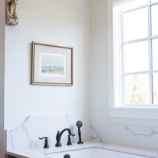 White Modern Master Bathroom with White Bathtub