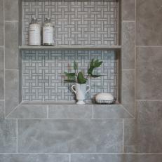 White Modern Master Bathroom with Gray Tile Shower 