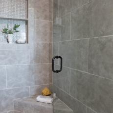 Walk-in Shower with Gray Tile Surround
