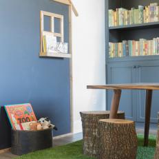Blue Cottage Playroom with Green Area Rug