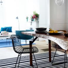 Contemporary Dining Room With Striped Rug
