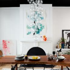 Contemporary Multicolored Dining Room With Bubble Chandelier