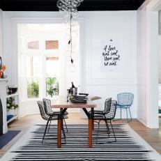 Multicolored Contemporary Dining Room With Striped Rug