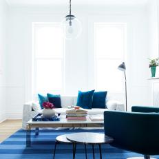 Blue and White Contemporary Living Room 