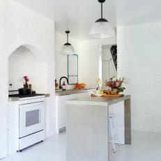White Country Kitchen With Concrete Island