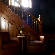 Wood Stairway and Dark Wall