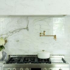 White Marble Kitchen Backsplash and Hydrangea