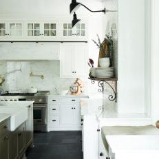 White Cottage Kitchen With Black Lights