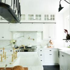 White Cottage Chef Kitchen With Dark Floor