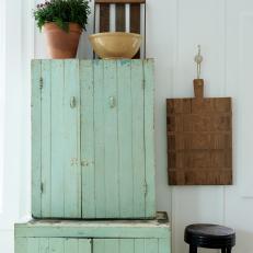 Country Kitchen With Blue Vintage Cabinet