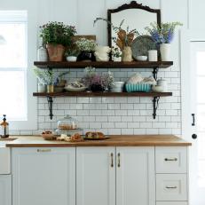 White Country Kitchen With Open Shelves