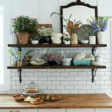Open Kitchen Shelves and Subway Tile