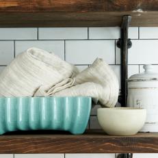 Open Kitchen Shelf With Blue Dish