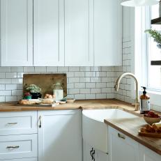 White Country Kitchen With Subway Tile