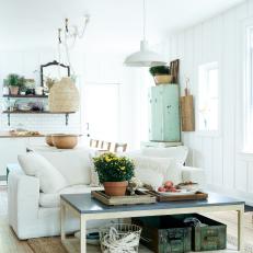 White Country Living Room With Yellow Flowers