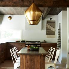 Contemporary Country Dining Room With Gold Pendants
