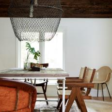 Neutral Contemporary Dining Room With Wire Pendant