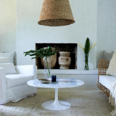 Neutral Living Room With Cone Pendant