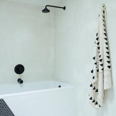 Black and White Bathroom With Triangle Towel