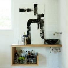 Black and White Wet Bar With Art