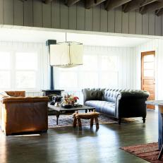 Country Living Room With Two Leather Sofas