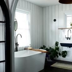 Black and White Country Bathroom With Plant