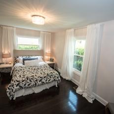 Contemporary Black and White Bedroom with White Curtains 