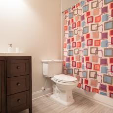 Contemporary Master Bathroom with Multicolor Shower Curtain