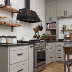 Contemporary White Kitchen with Black Range Hood 