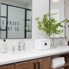 Neutral Contemporary Master Bathroom with White Stone Countertops 