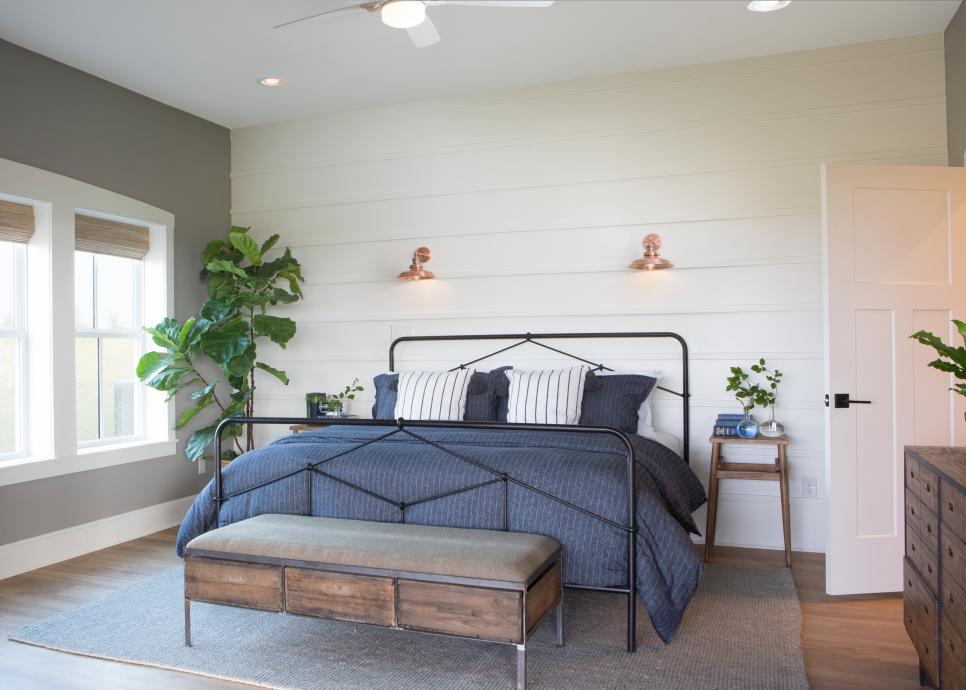 Contemporary Neutral Master Bedroom with Gray Area Rug | HGTV
