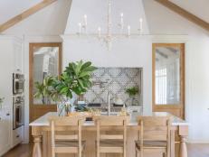 White Midcentury Modern Kitchen with White Oak Kitchen Island  
