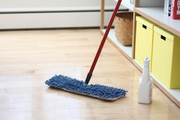 Choosing a dry mop for cleaning hardwood floors.
