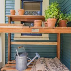 Rustic Blue Back Porch with Custom Potting Table 