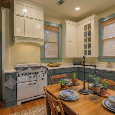 Rustic Kitchen with Blue Cabinets 