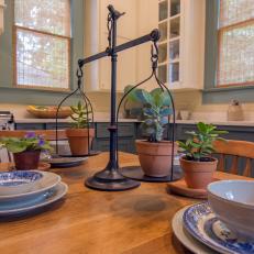 Blue and White Rustic Kitchen with Blue Willow Dishes 