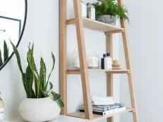 Neutral Wood Ladder Used as a Shelf 