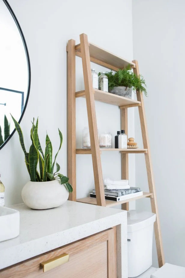 Neutral Wood Ladder Used as a Shelf