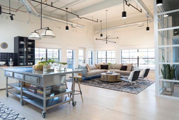 Modern Black And White Kitchen Living Room With White Exposed