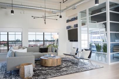 Modern Black And White Living Room With Home Office Hgtv