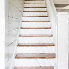 Contemporary White Staircase Featuring Shiplap