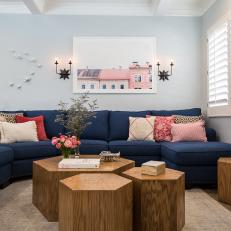Transitional Family Room With Blue Sectional