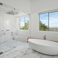 Modern White Master Bathroom With Soaking Tub