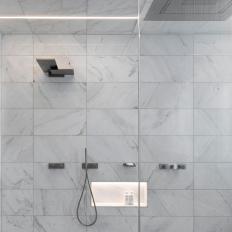 Large Walk-in Shower With Lit Niche