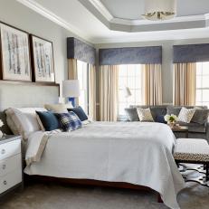 Neutral Traditional Bedroom With Blue Lamp