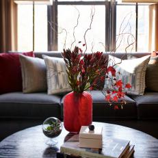 Coffee Table With Red Vase