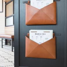 Brown Leather Menu Caddies in Contemporary Black and White Foyer