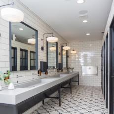 Contemporary Black and White Bathroom with White Subway Tile Wall