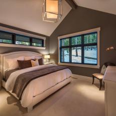 Brown Transitional Bedroom With Snowy View