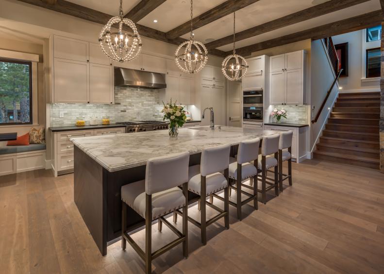 Kitchen With Globe Chandeliers